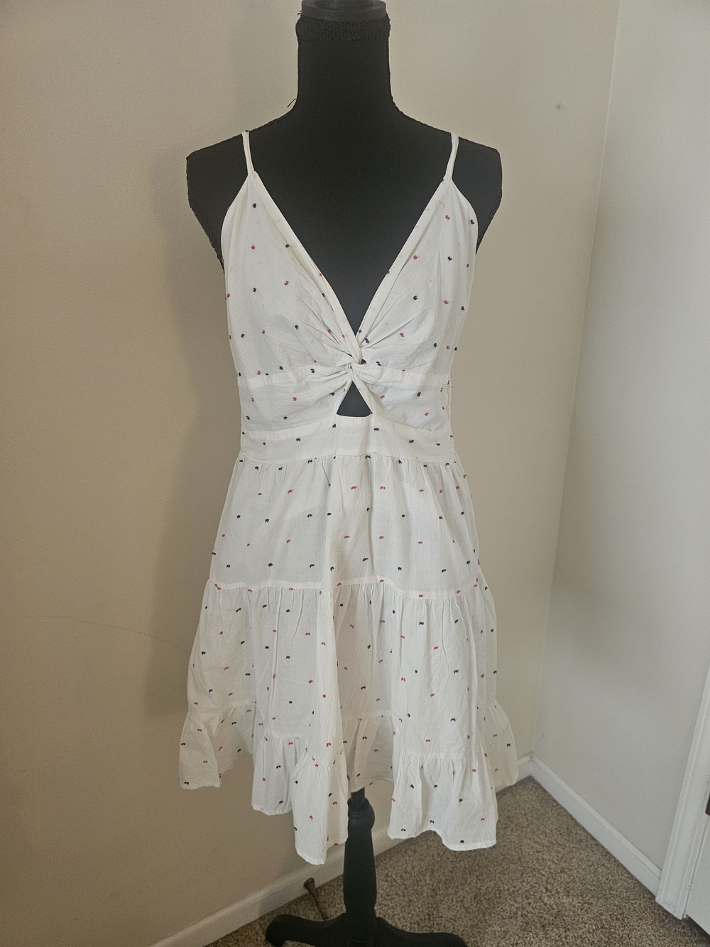 Jessica Simpson White Mini Dress with Red & Navy Dot Print
